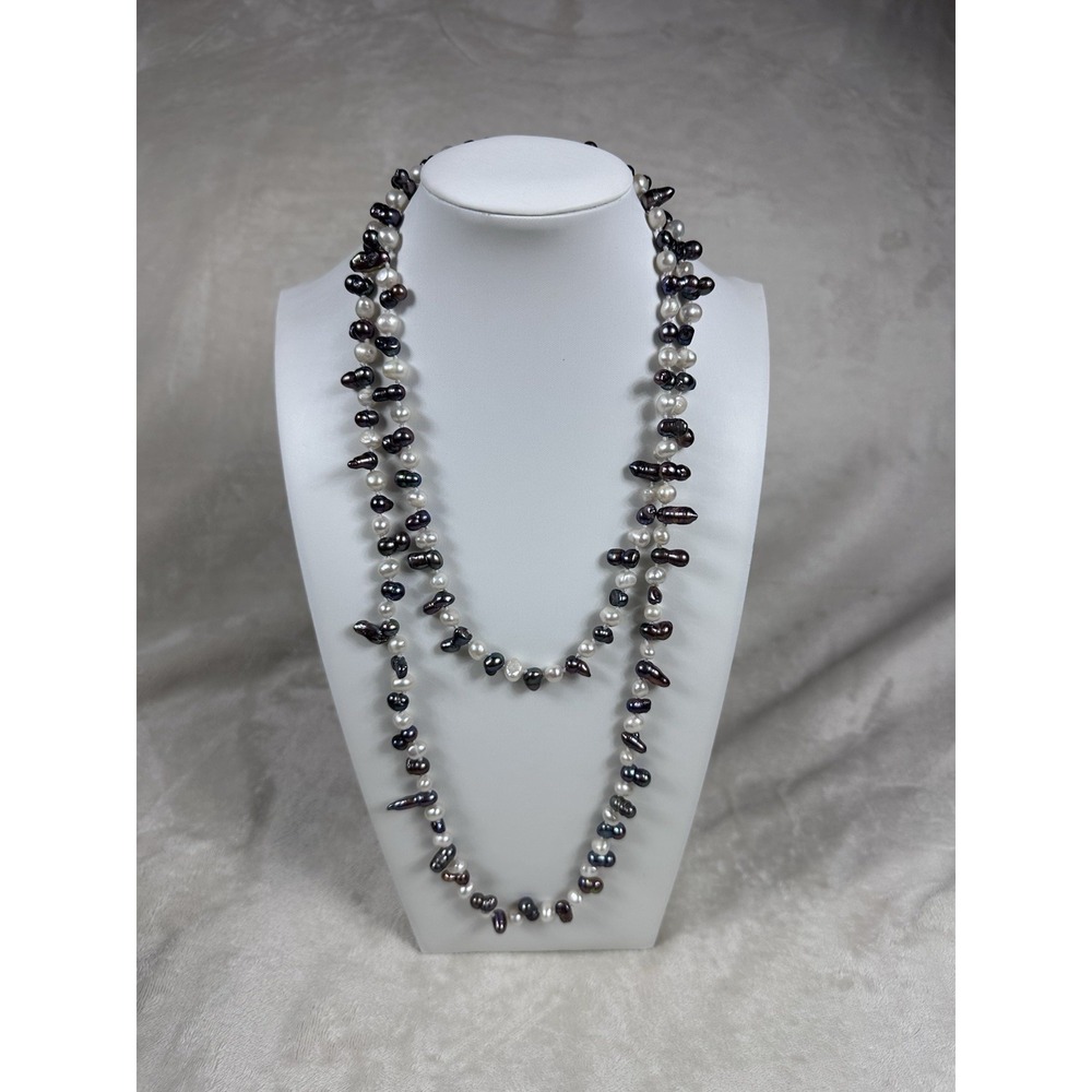 Long 48" Genuine Freshwater Baroque Pearl‎ Necklace Knotted No Clasp Layering